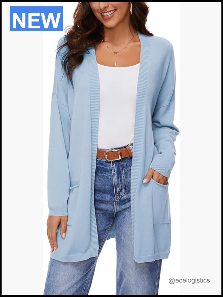 Open Front Lightweight Cotton Cardigan With Pockets Oversized Casual Knit
